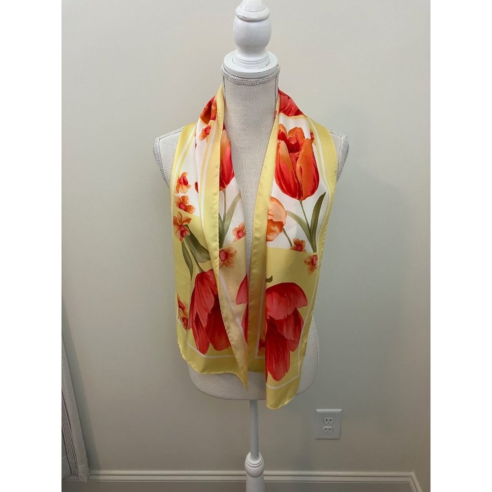 Oscar Yellow Red Floral Print Scarf
